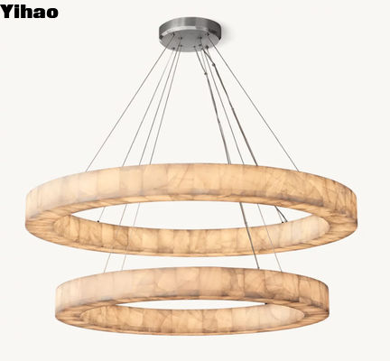 kaufen 60 Watt LED Foyer Leuchter Messing Stein Große Foyer Anhänger Licht on-line-Fertigung