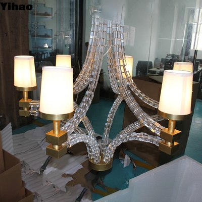 kaufen Handmade Brass 6-Light Chandelier with White Fabric Shades on-line-Fertigung