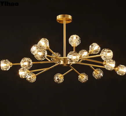 Rundes Cluster Kristallkugel Kronleuchter in Messing Finish für Esszimmer Wohnzimmer