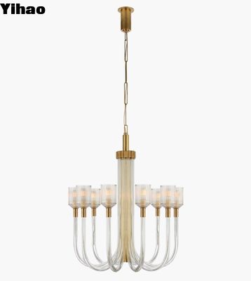 KW 5401 Reverie Mittlerer Einzelstufenschandelier aus Messing / poliertem Nickel / Bronze mit klarem Gürtelglas