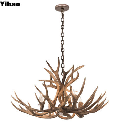 Holz Hirsche Hängeleuchte mit 4100K neutraler weißer LED und einstellbarer Höhe für Vintage-Hoteldekor