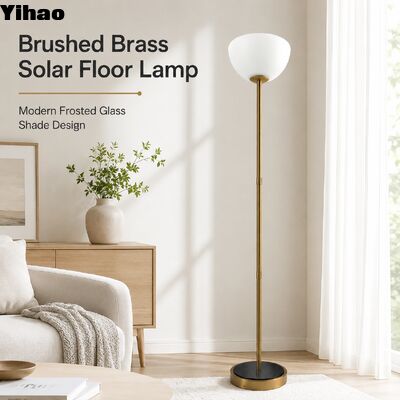 Solar-Powered Outdoor Floor Lamp, Modern LED Path Light with Frosted Glass Shade, Rechargeable Waterproof Patio Light for Garden & Backyard